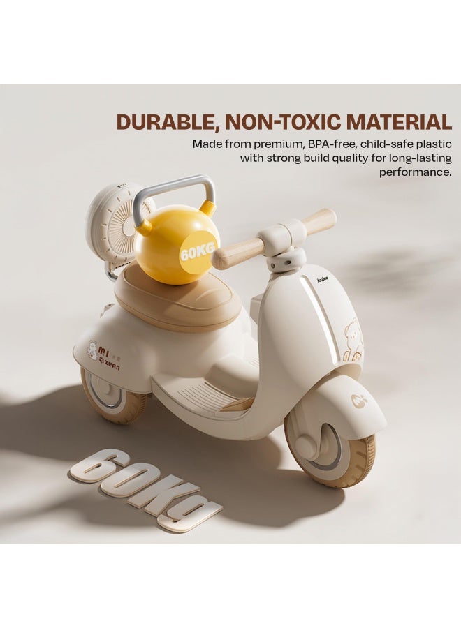 بيبي دراجة تيديو الكهربائية للأطفال، دراجة أطفال مزودة بإضاءة LED وموسيقى ودواسة قدم للتسارع | دراجة أطفال كهربائية للأطفال الصغار | دراجة أطفال تعمل بالبطارية للأولاد والبنات من عمر سنة إلى 4 سنوات، لون بيج - Image 3